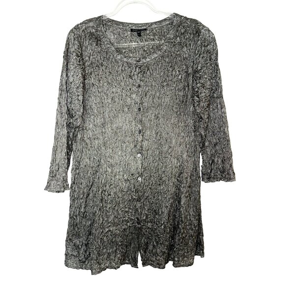 Eileen Fisher 100% Silk Crinkle Textured Button-Down Tunic Top Size L - Picture 1 of 7